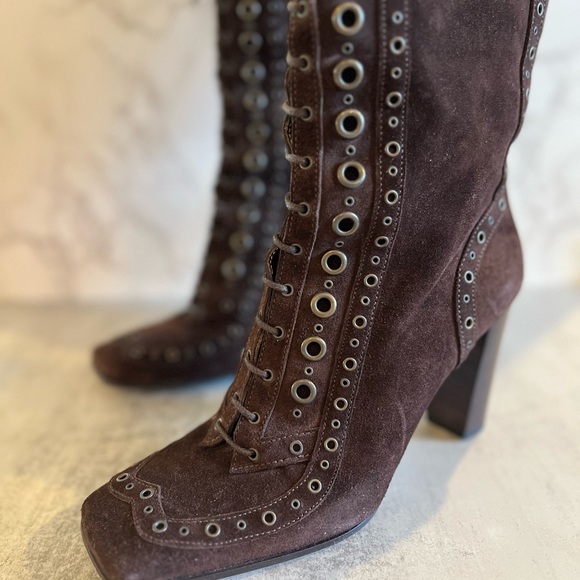 Sz 9.5 Dolce & Gabana Brown Lace-Up Knee-High Boots - Picture 5 of 10